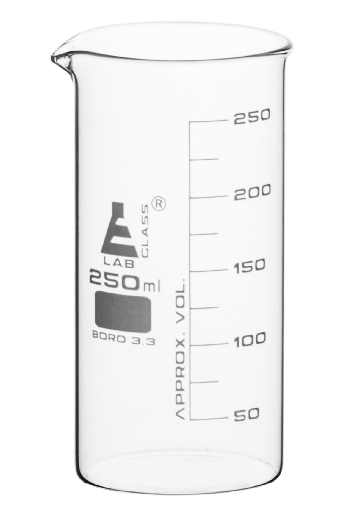 Beaker, 250ml - Tall Form - White Graduations - Borosilicate Glass ...