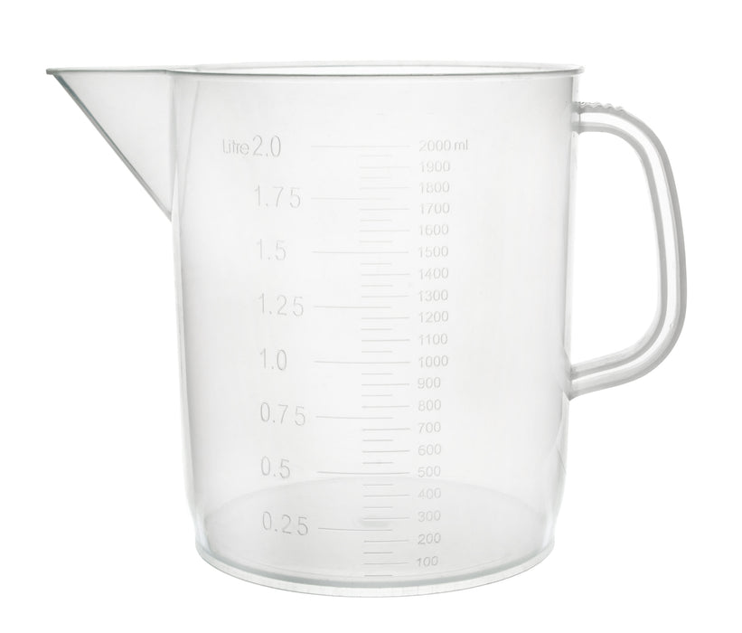 Measuring Jug, 2000ml - Short Form, Euro Design - Polypropylene Plastic - Raised Graduations