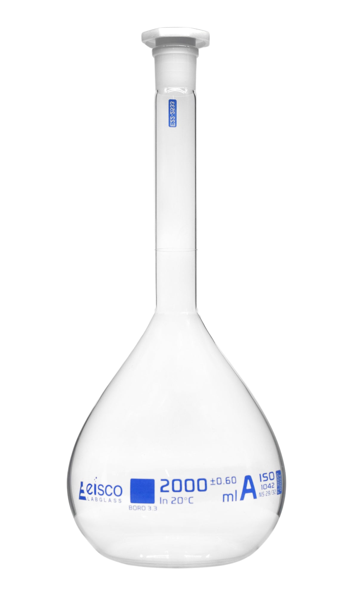 Volumetric Flask 2000ml Class A Borosilicate Glass — Eisco Labs 9078