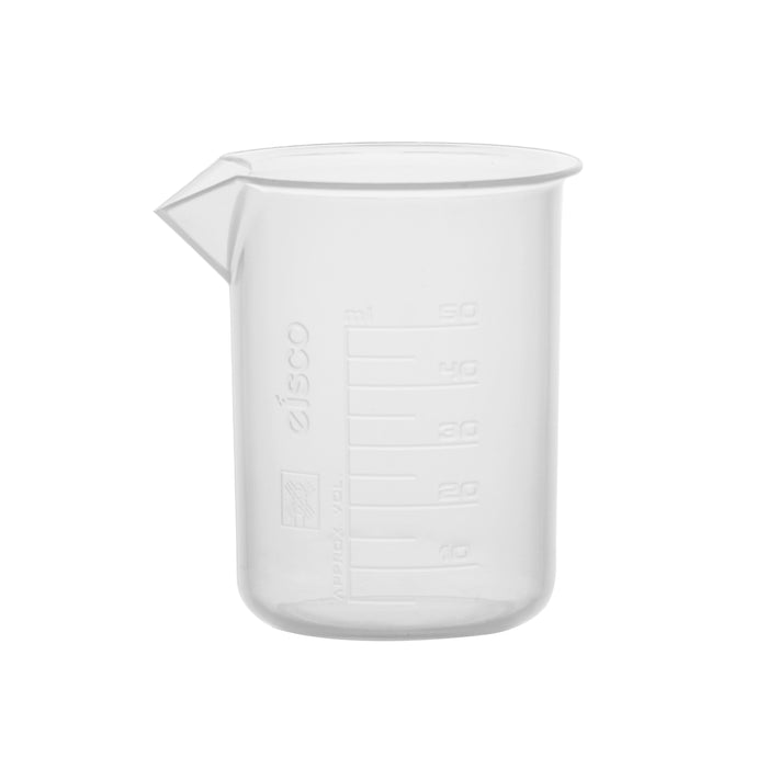 12PK Plastic Beakers, 50ml - Polypropylene - Raised Graduations