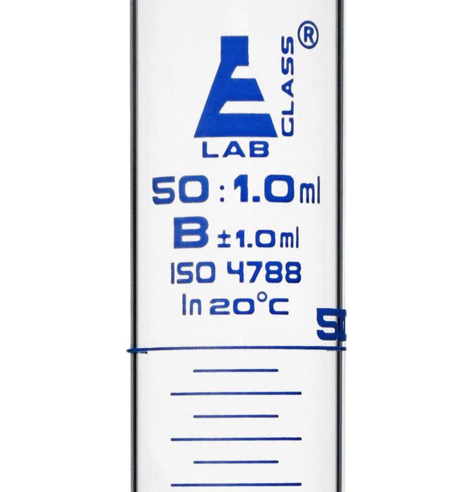 Graduated Cylinder, 50ml - Class B - Blue Graduations, Hexagonal Base