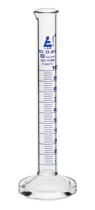 Graduated Cylinder, 10ml - Class B - Blue Graduations, Round Base