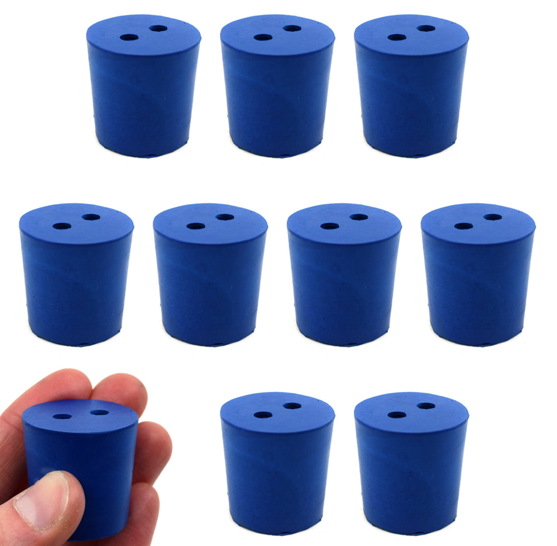 Neoprene Stoppers, 2 Holes - Blue - Size: 25mm Bottom, 28mm Top, 28mm ...