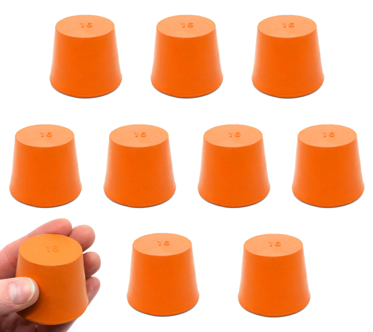 Rubber Stopper, Solid - Orange - Pack of 10 - Size: 35mm Bottom