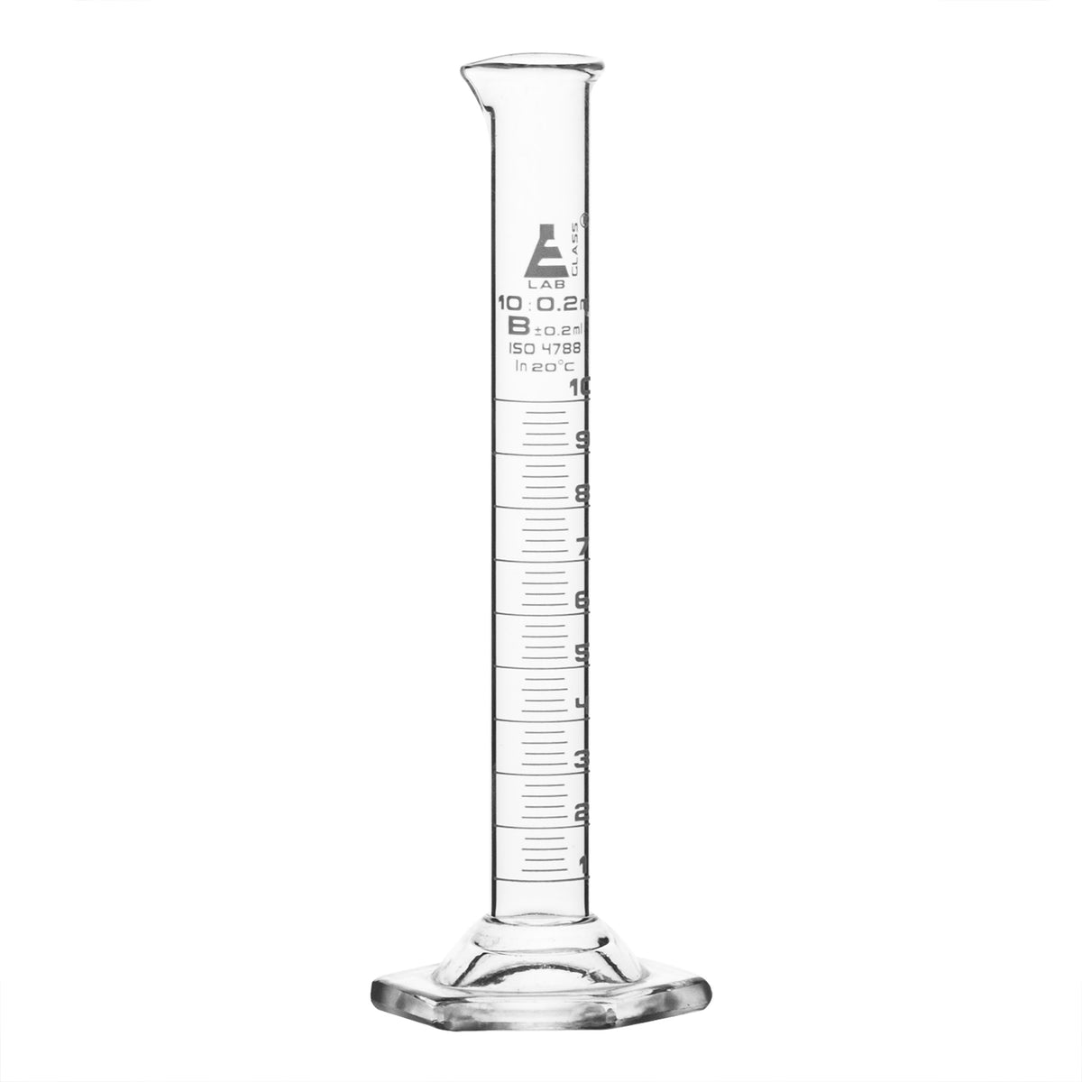 Graduated Cylinder, 10ml - Class B - White Graduations, Hexagonal Base ...