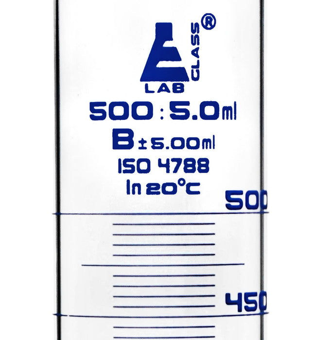 Graduated Cylinder, 500ml - Class B - Blue Graduations, Round Base