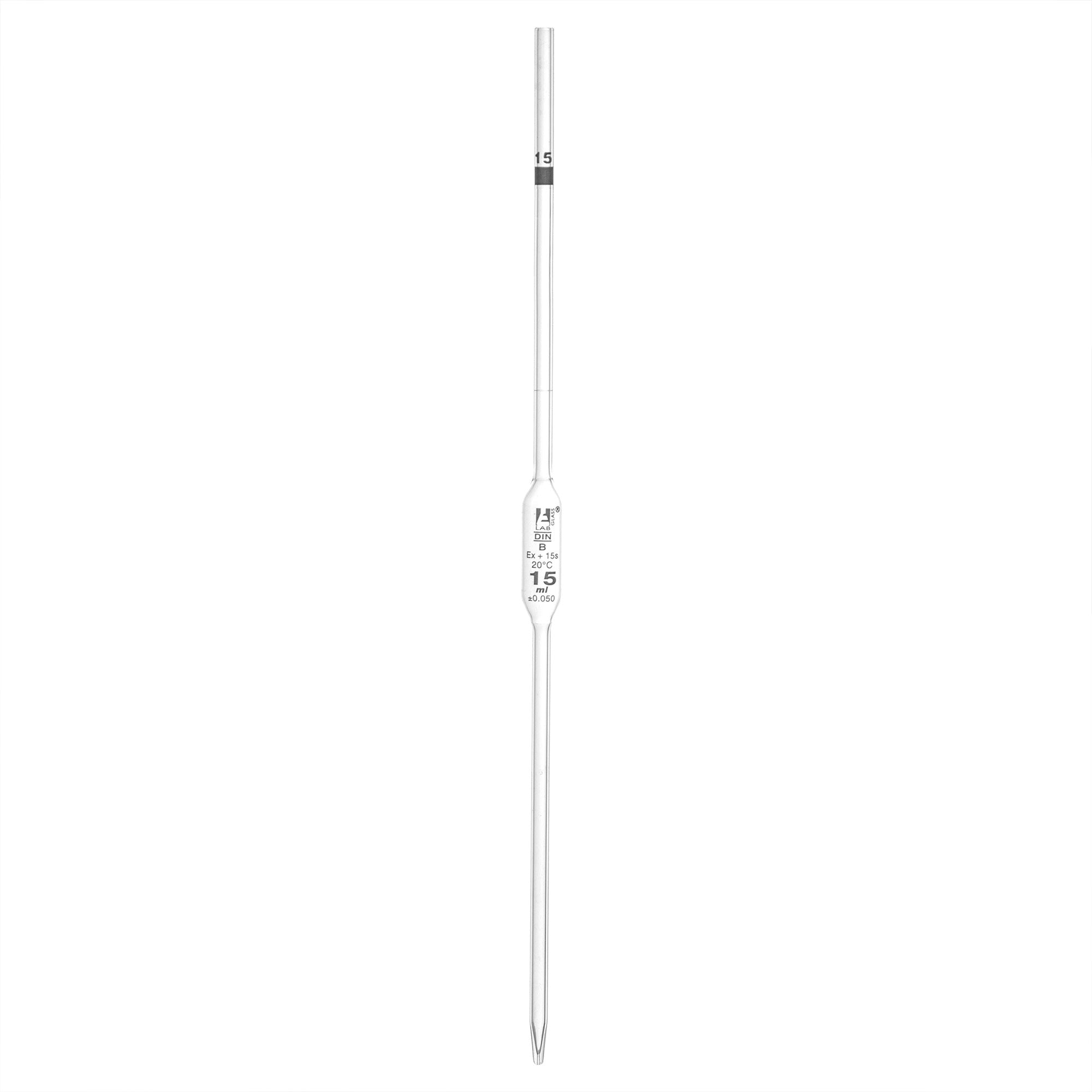 Bulb Form Pipette, 15ml - Class B, Tolerance ±0.050 - White Graduation ...