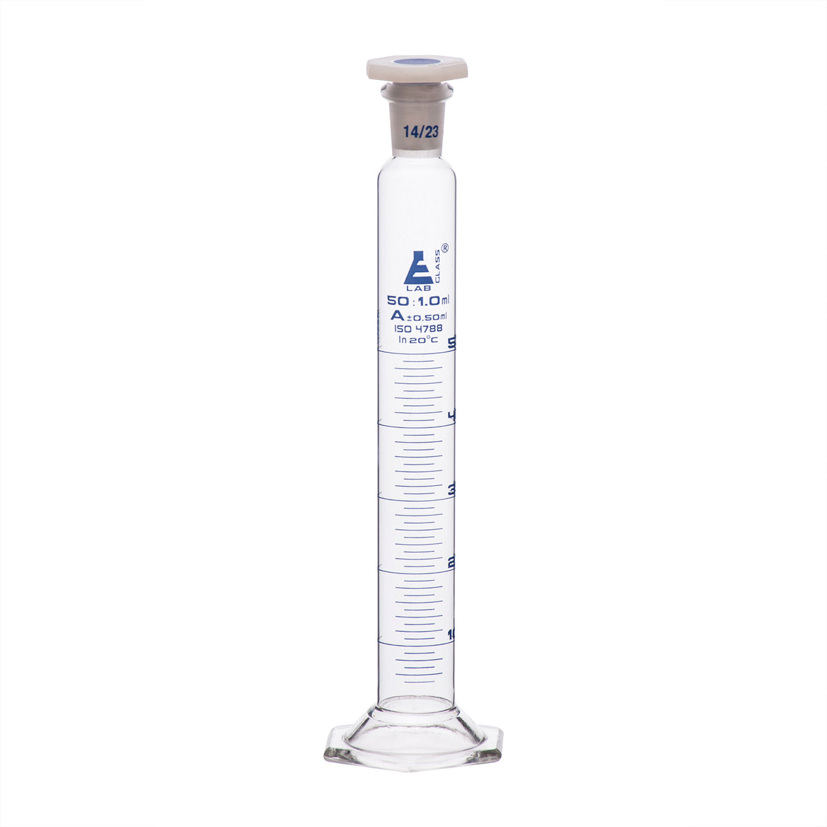 Measuring Cylinder, 50mL - Class A - 14/23 Polypropylene Stopper 