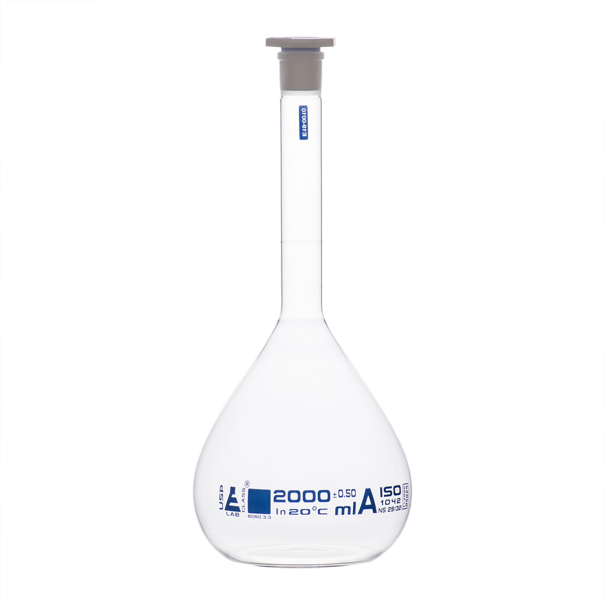 Volumetric Flask 2000ml Class A Astm Polypropylene Stopper Blu — Eisco Labs 5094