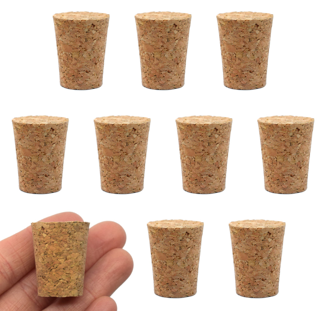 10PK Cork Stoppers, Size #9 - 18mm Bottom, 24mm Top, 29mm Length - Tapered Shape