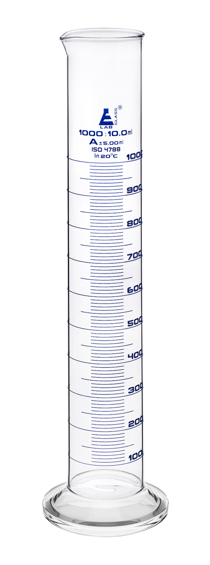 Graduated Cylinder, 1000ml - Class A - Blue Graduations, Round Base 