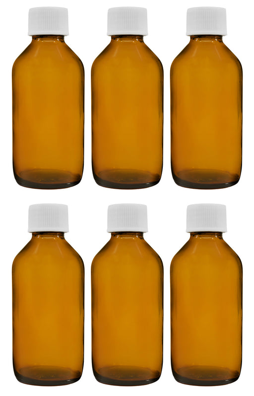 6PK Reagent Bottles, 100ml - Amber Colored Soda Glass