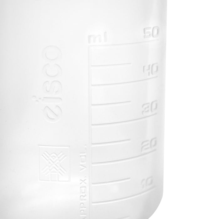 12PK Plastic Beakers, 50ml - Polypropylene - Raised Graduations