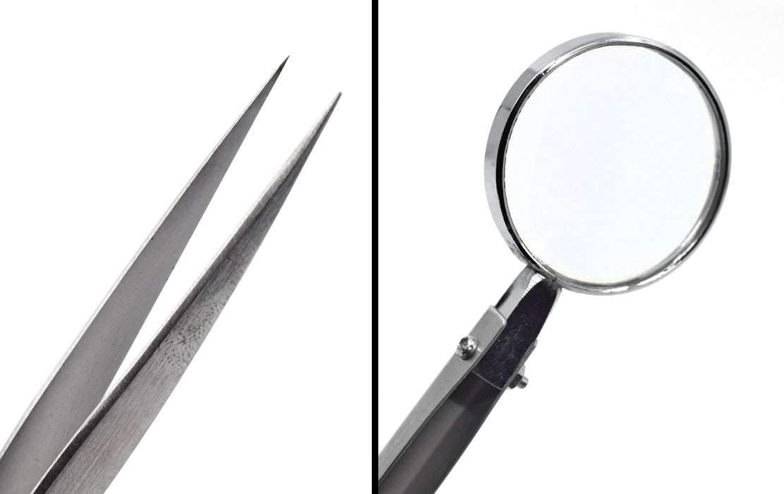 Forceps with Built-In Magnifying Glass, 5" - Fine Tips