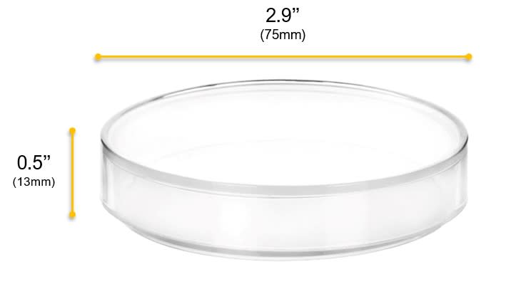 12PK Petri Dishes - 2.9" Diameter, 0.5" Depth - Polypropylene Plastic