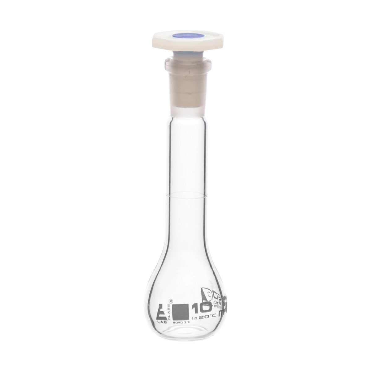 Volumetric Flask 10ml Class B 1019 Polyethylene Stopper Borosil — Eisco Labs 7719