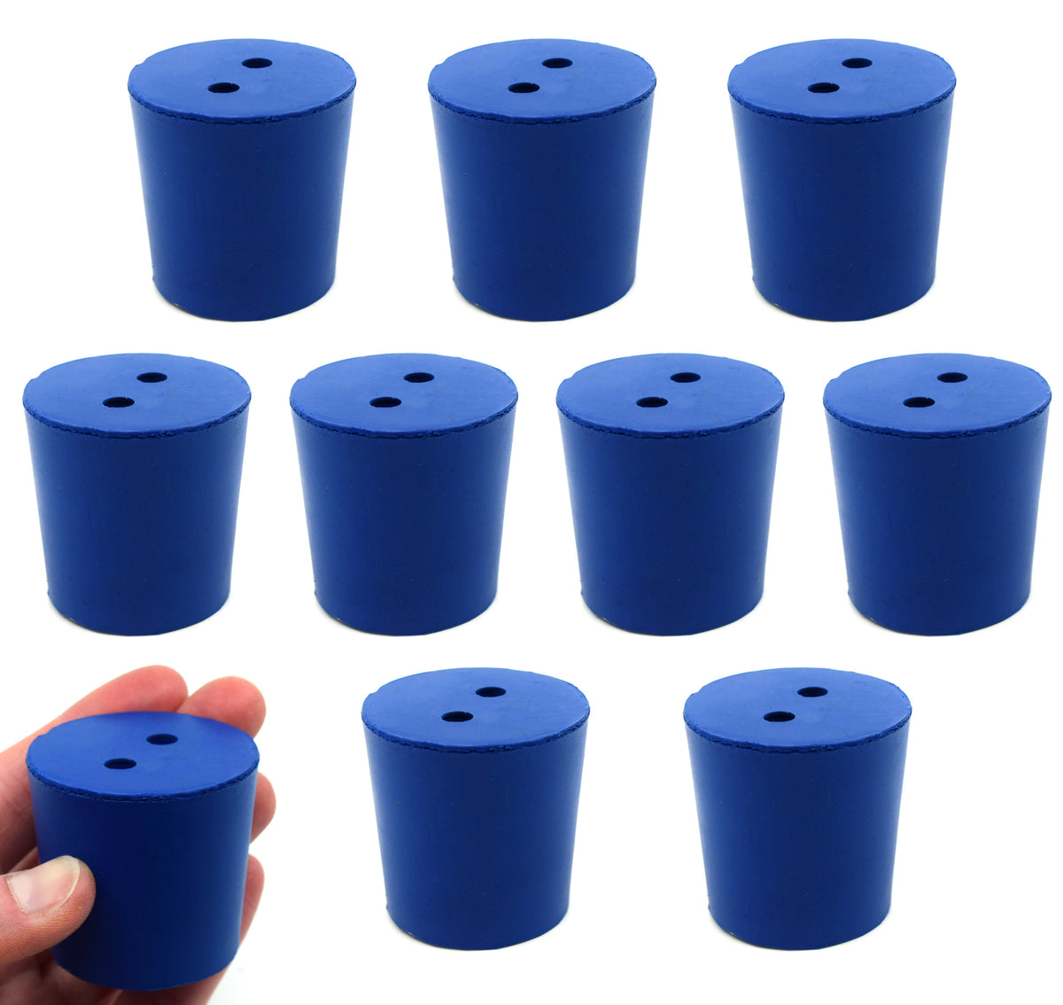 Neoprene Stoppers, 2 Holes - Blue - Size: 38mm Bottom, 42mm Top, 40mm ...