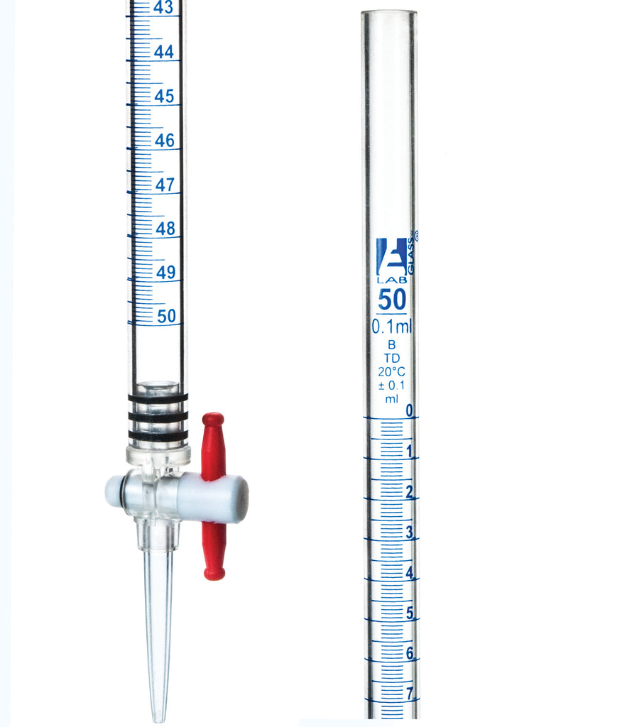 5PK Burette, Acrylic, 50mL - Class B - 0.5mL Blue Graduations