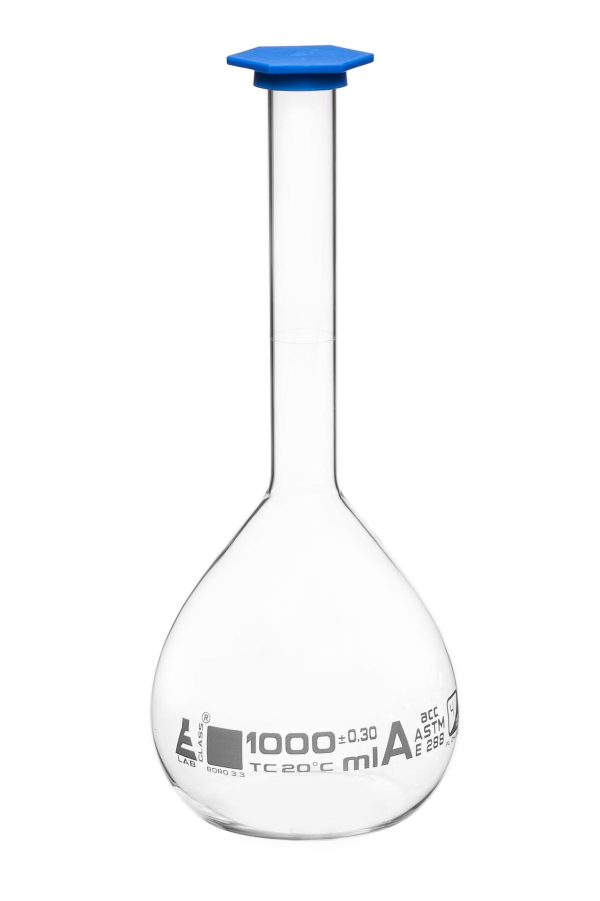 Volumetric Flask, 1000ml - Class A, ASTM - Snap Cap - White