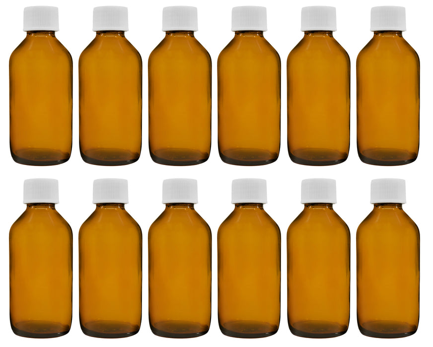 12PK Reagent Bottles, 100ml - Amber Colored Soda Glass